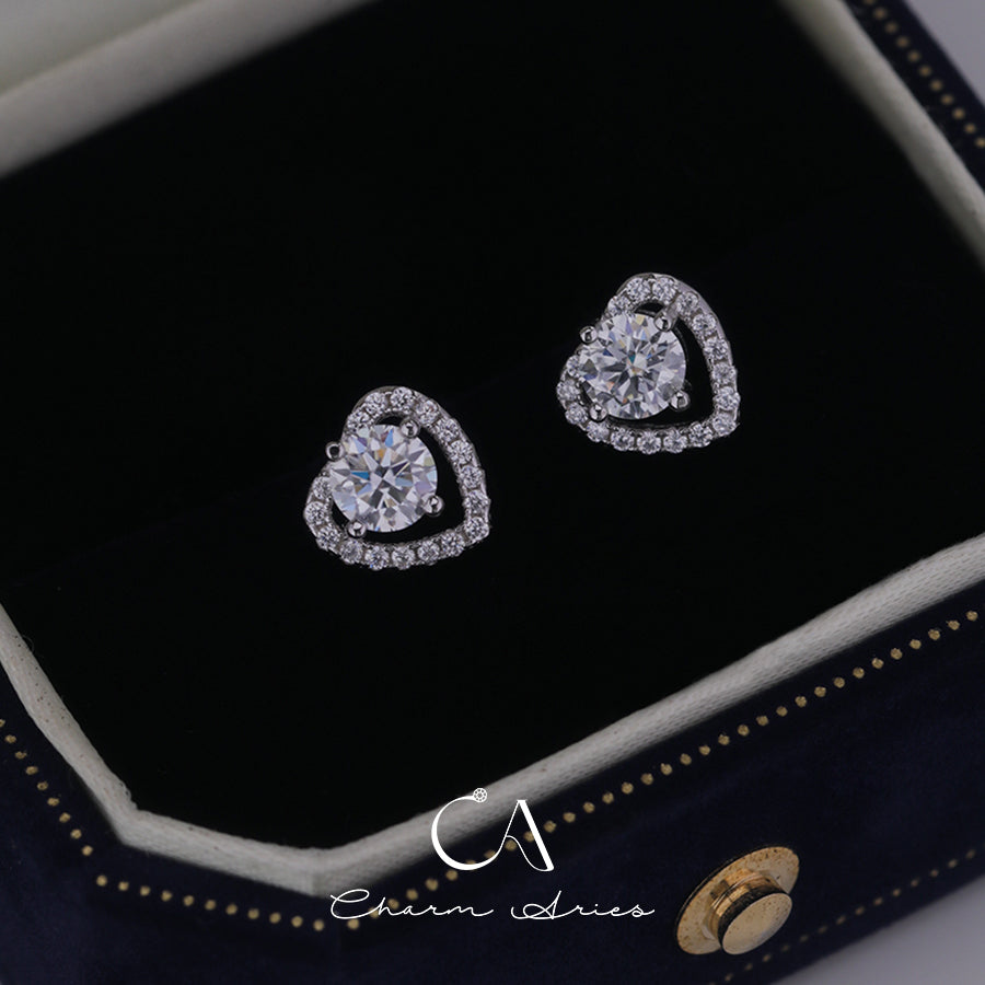 FULL DIAMONDS WITH MOISSANITE LOVE HEART S925 EARRINGS