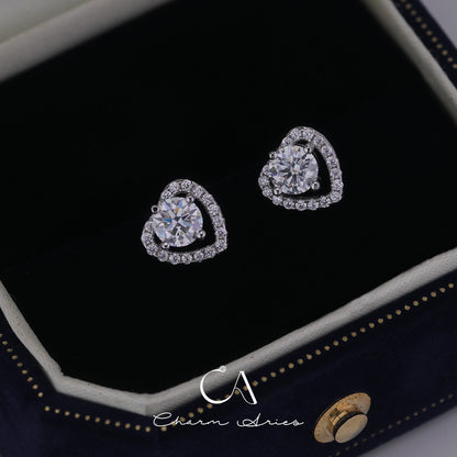 FULL DIAMONDS WITH MOISSANITE LOVE HEART S925 EARRINGS