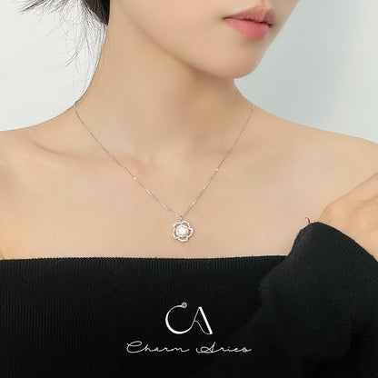 MOISSANITE DIAMOND CAMELLIA S925 SILVER NECKLACE