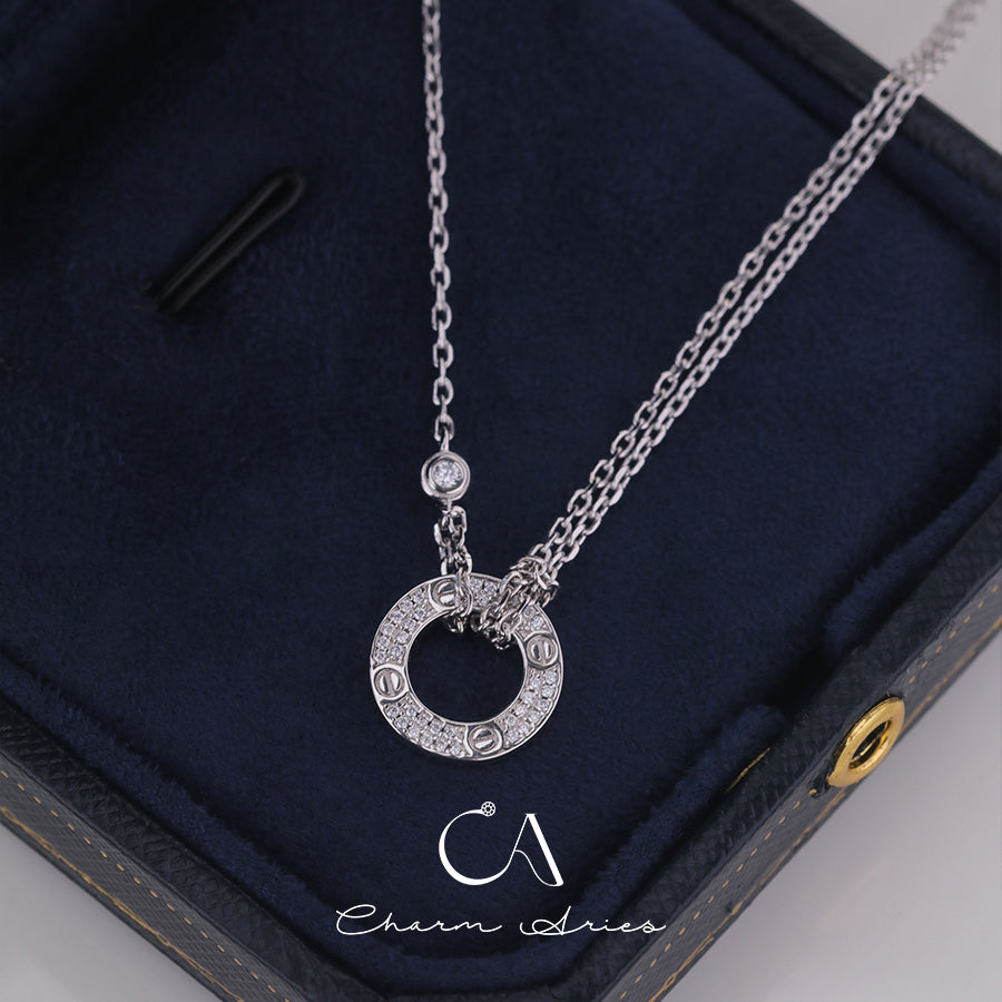 DOUBLE LOVE ROUND CAKE S925 FULL DIAMOND NECKLACE