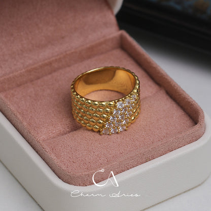 VINTAGE 18K GOLD PLATED S925 SPARKLING DIAMOND RING