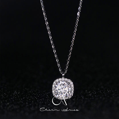 CLASSIC SQUARE BALE ONE CARAT MOISSANITE S925 SILVER NECKLACE