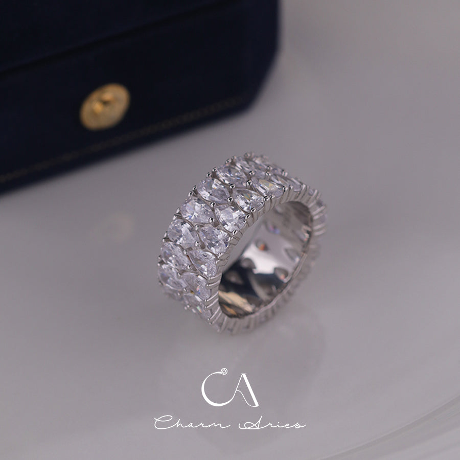 WATER DROP ROW DIAMOND S925 RING