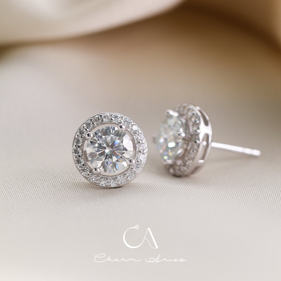 MICRO-INLAID ROUND  S925 MOISSAN DIAMOND EARRINGS