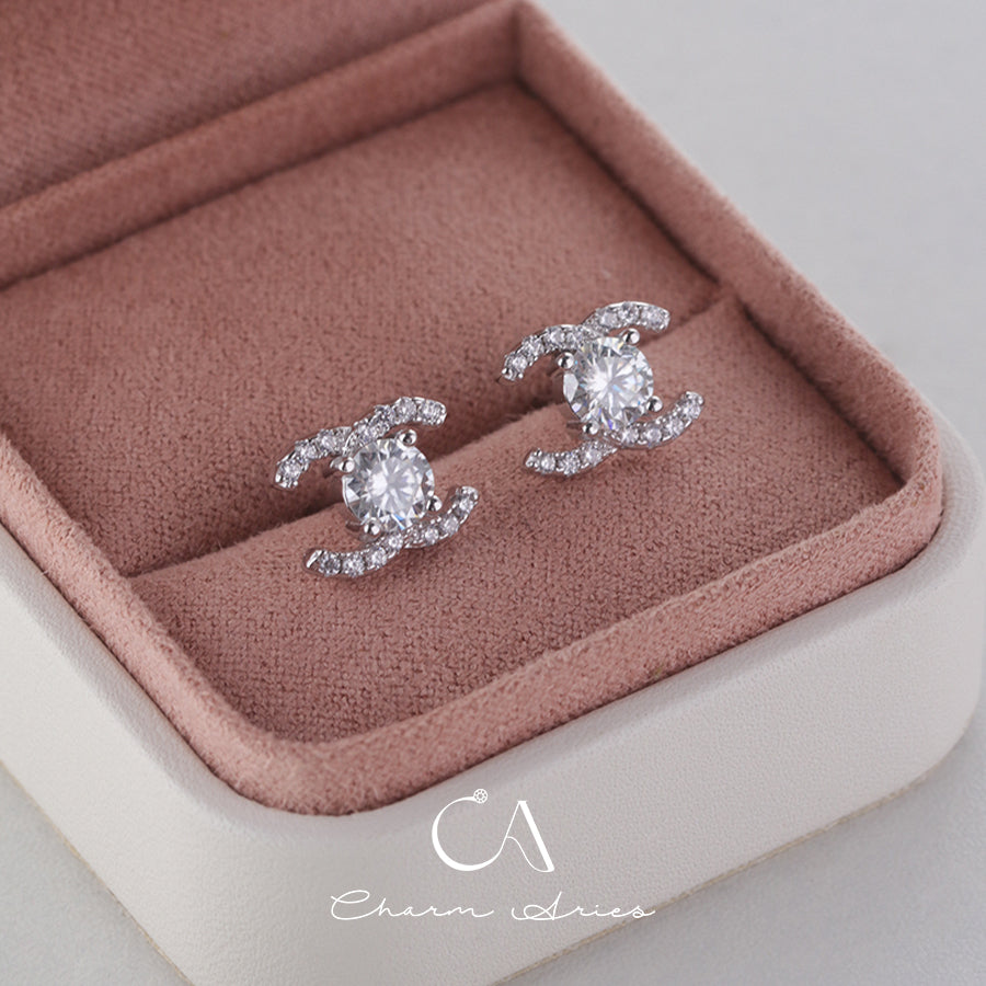 DOUBLE C S925 MOISSANITE DIAMOND SET EARRINGS