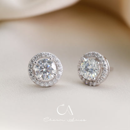 MICRO-INLAID ROUND  S925 MOISSAN DIAMOND EARRINGS