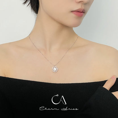 MOISSANITE DIAMOND CAMELLIA S925 SILVER NECKLACE