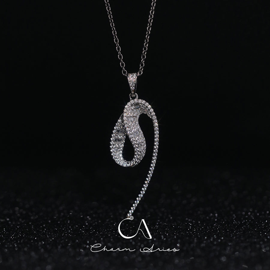 VINTAGE EGYPTIAN FULL DIAMOND S925 SILVER SNAKE NECKLACE