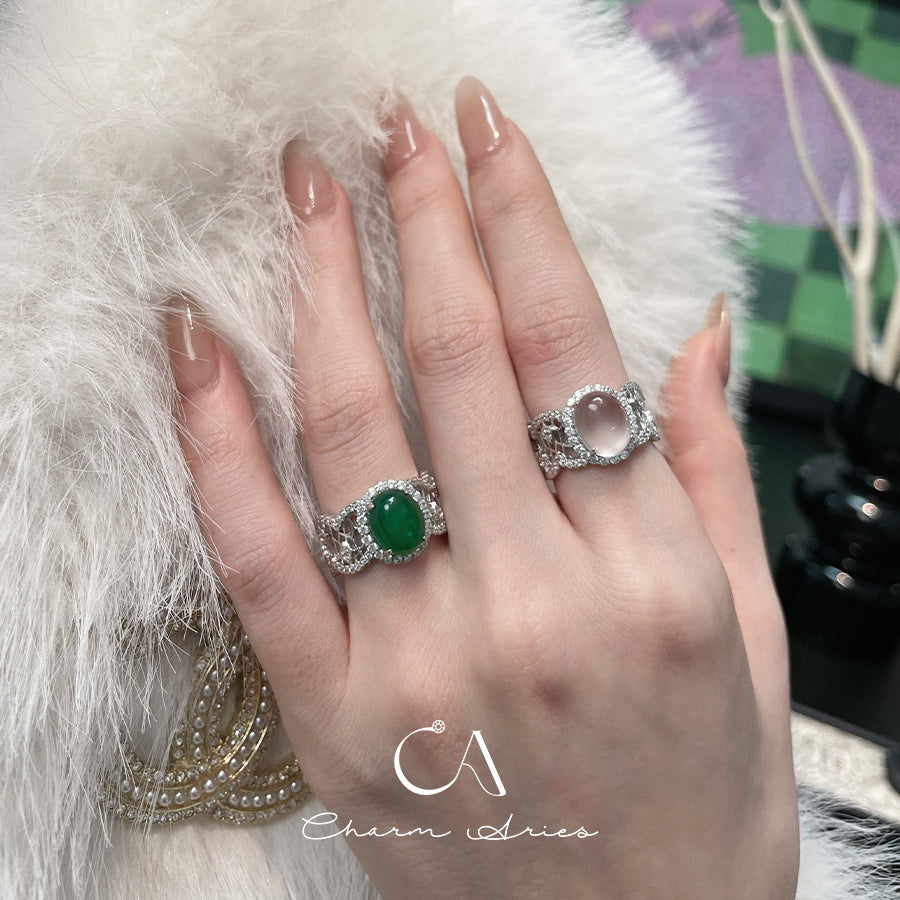 HOHE EIS GLAS EI SPITZE S925 NATÜRLICHE WASSER SCHAUM JADE RING