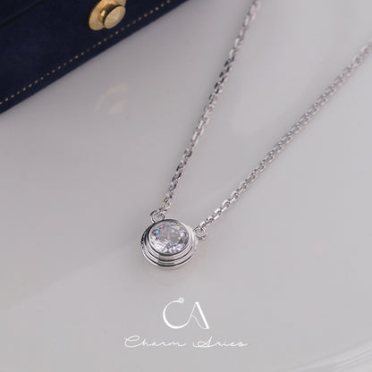 CLASSIC SIMPLE FLYING SAUCER ROUND DIAMOND S925  NECKLACE