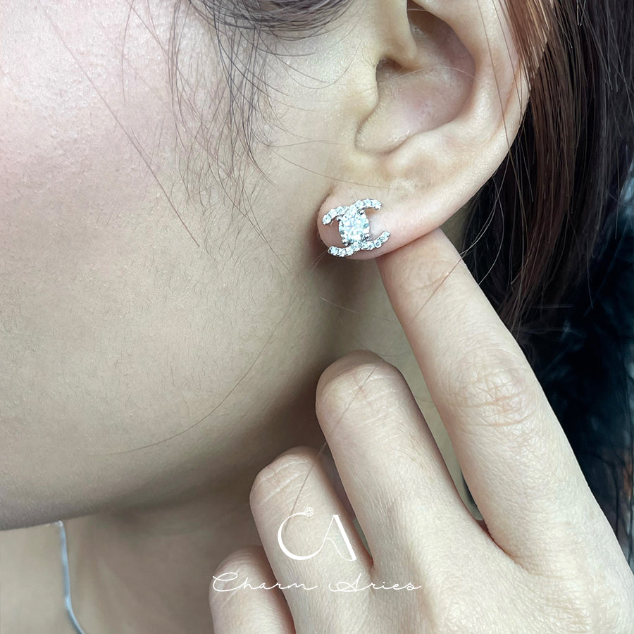 DOUBLE C S925 MOISSANITE DIAMOND SET EARRINGS