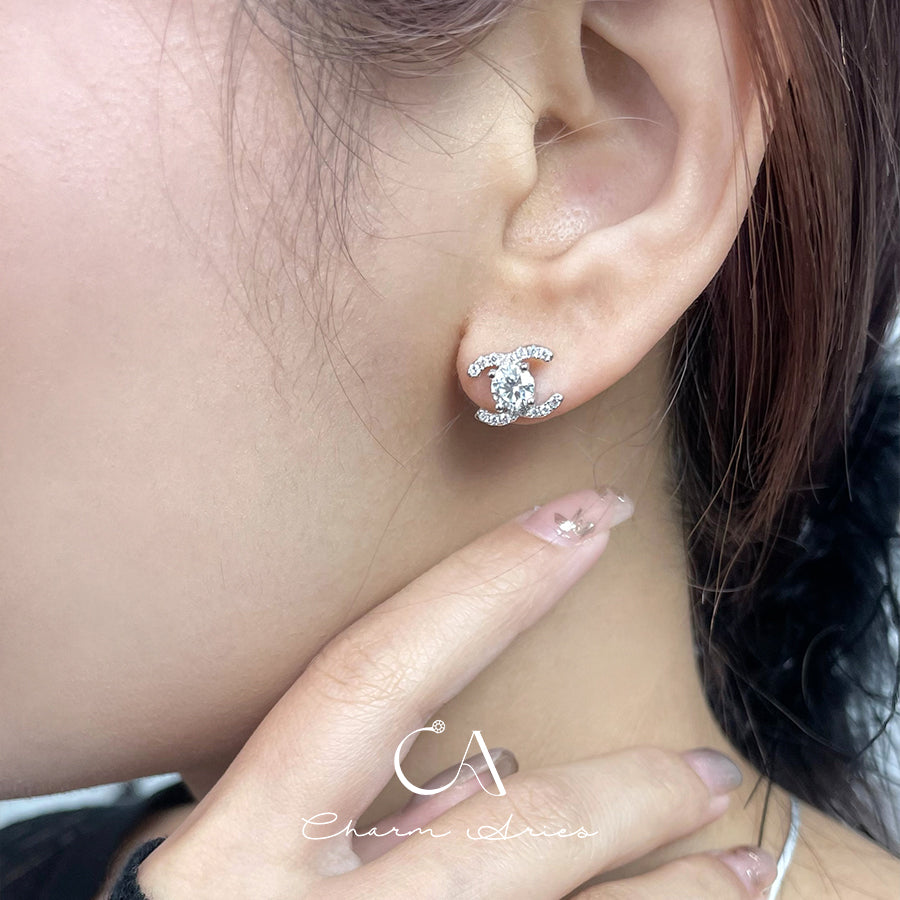 DOUBLE C S925 MOISSANITE DIAMOND SET EARRINGS