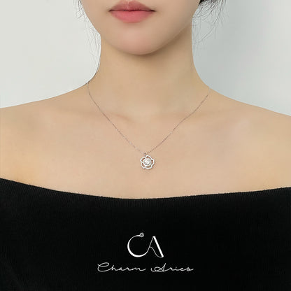 MOISSANITE DIAMOND CAMELLIA S925 SILVER NECKLACE