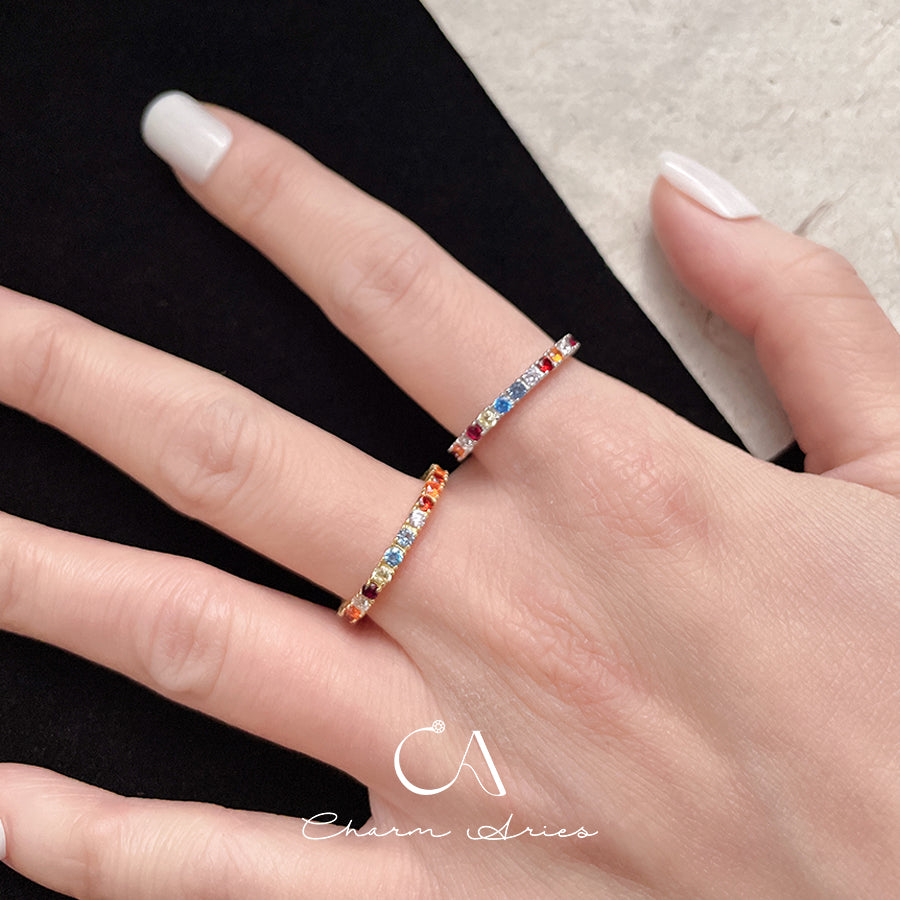 COLORFUL FULL DIAMONDS STACKING SET S925 RING