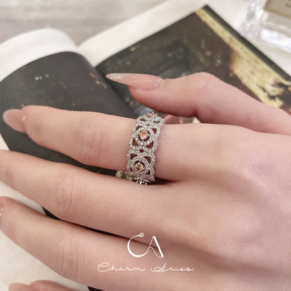 FULL DIAMONDS OPENWORK SET WITH PINK DIAMONDS S925 RING