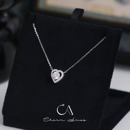 FULL DIAMONDS LOVE HEARTS S925 SILVER NECKLACE