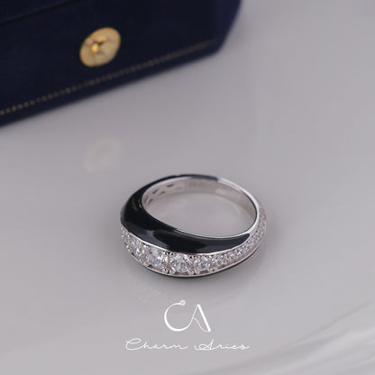 BLACK ENAMEL FULL DIAMOND  S925  RING