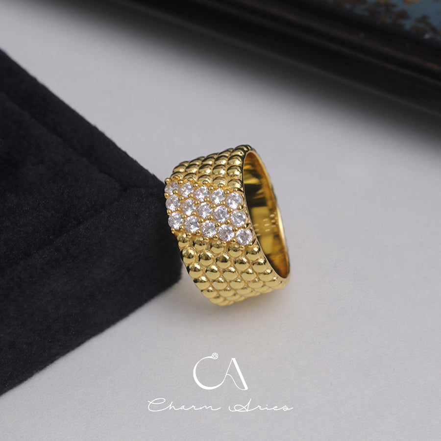 VINTAGE 18K GOLD PLATED S925 SPARKLING DIAMOND RING