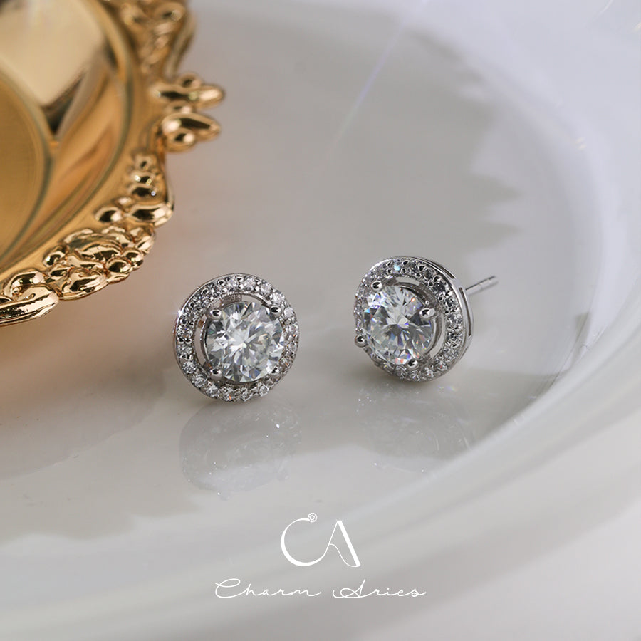 MICRO-INLAID ROUND  S925 MOISSAN DIAMOND EARRINGS