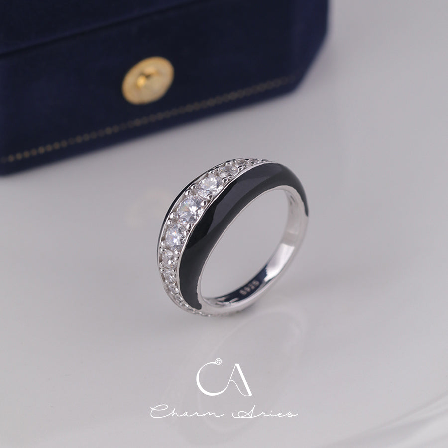 BLACK ENAMEL FULL DIAMOND  S925  RING