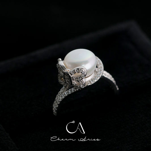 BUTTERFLY NATURAL FRESHWATER PEARLS S925 FULL DIAMOND RING