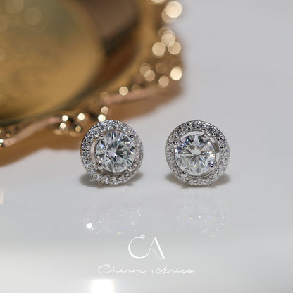 MICRO-INLAID ROUND  S925 MOISSAN DIAMOND EARRINGS