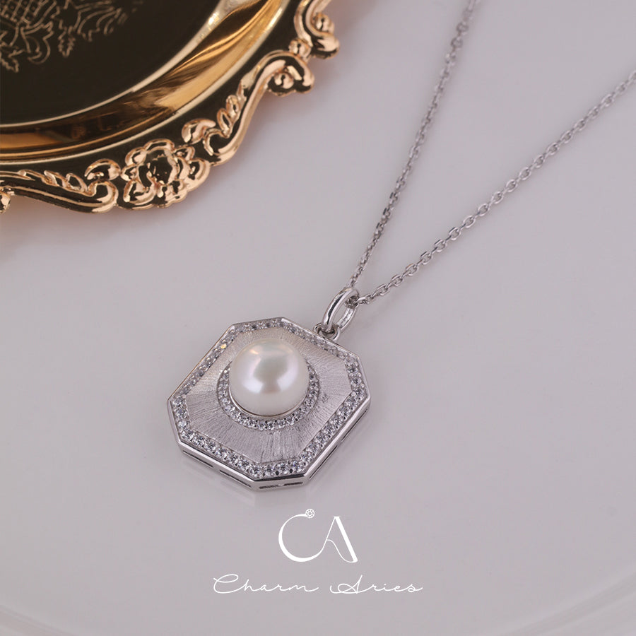 NATURAL FRESHWATER PEARLS S925  FULL DIAMONDS NECKLACE