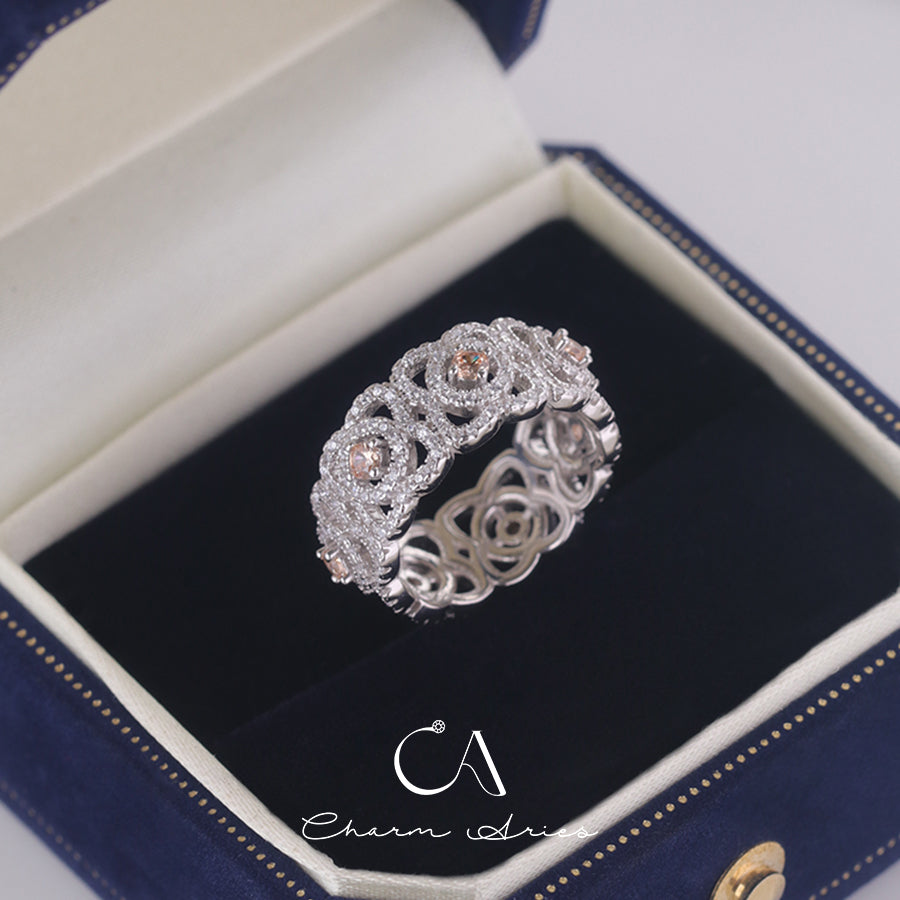 FULL DIAMONDS OPENWORK SET WITH PINK DIAMONDS S925 RING