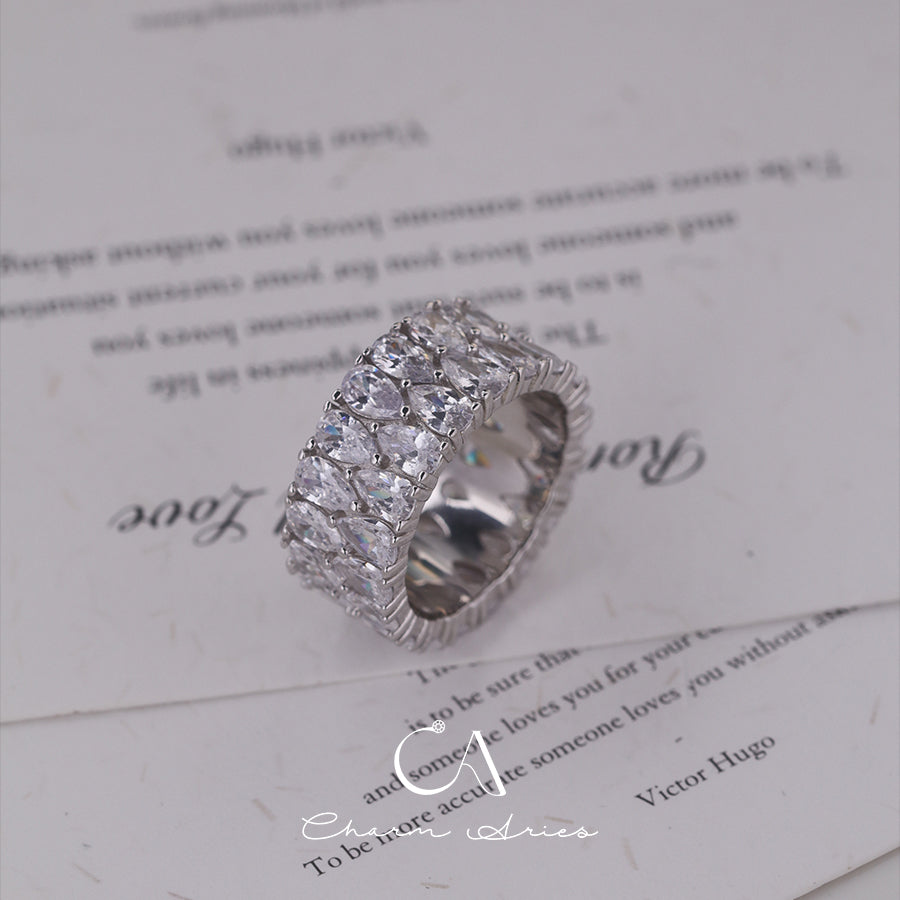 WATER DROP ROW DIAMOND S925 RING