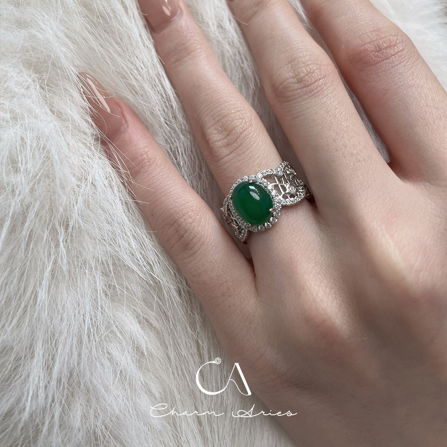 HOHE EIS GLAS EI SPITZE S925 NATÜRLICHE WASSER SCHAUM JADE RING