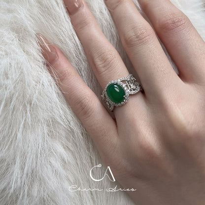 HIGH ICE GLASS EGG LACE S925 NATURAL WATER FOAM JADE RING