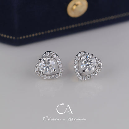 FULL DIAMONDS WITH MOISSANITE LOVE HEART S925 EARRINGS