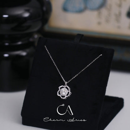 MOISSANITE DIAMOND CAMELLIA S925 SILVER NECKLACE