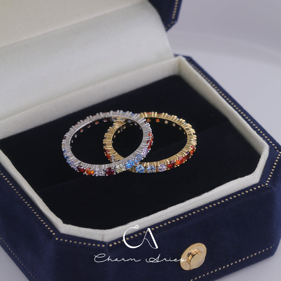 COLORFUL FULL DIAMONDS STACKING SET S925 RING