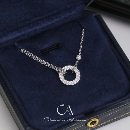 DOUBLE LOVE ROUND CAKE S925 FULL DIAMOND NECKLACE