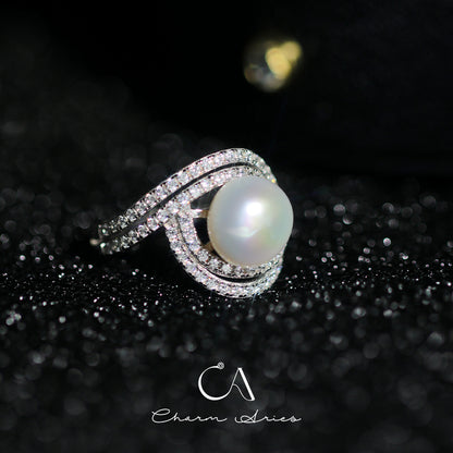 NATURAL FRESHWATER PEARLS S925  FULL DIAMOND RING