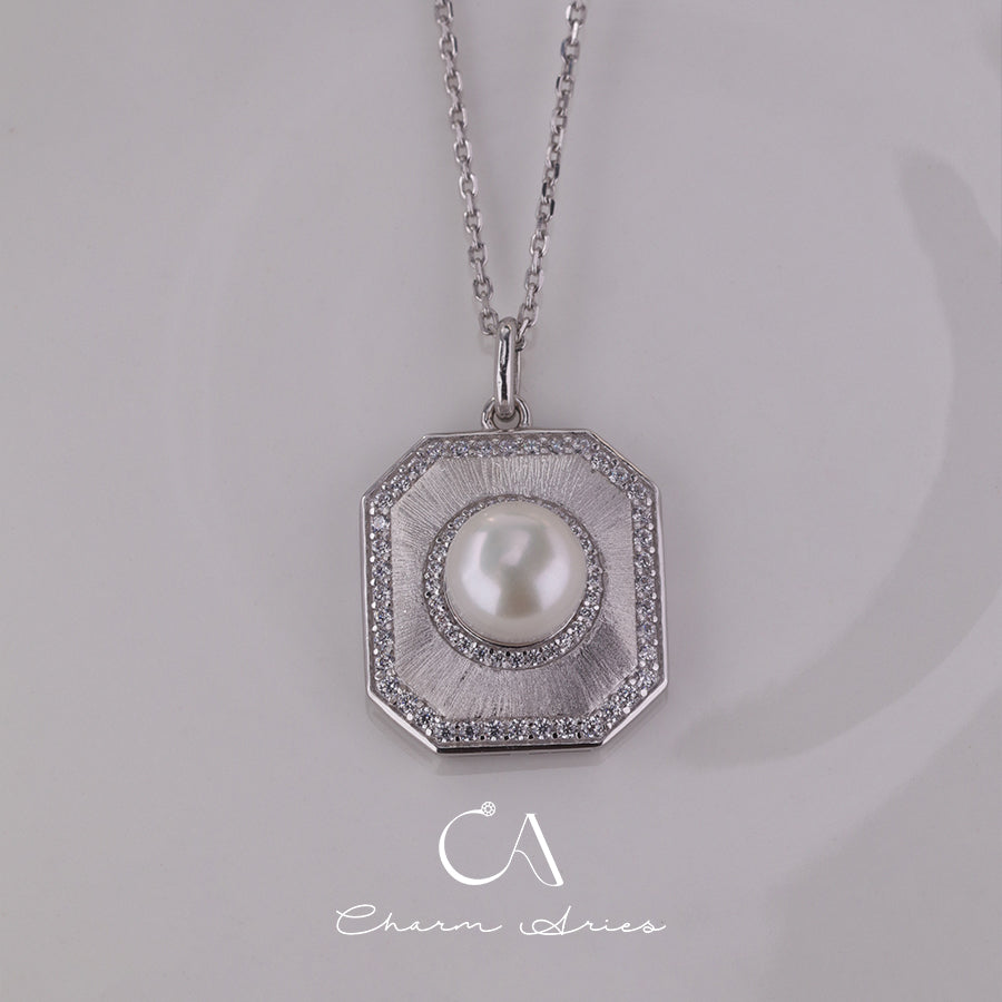 NATURAL FRESHWATER PEARLS S925  FULL DIAMONDS NECKLACE