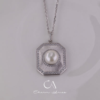 NATURAL FRESHWATER PEARLS S925  FULL DIAMONDS NECKLACE