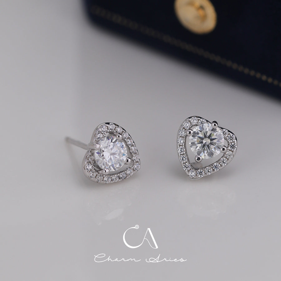 FULL DIAMONDS WITH MOISSANITE LOVE HEART S925 EARRINGS