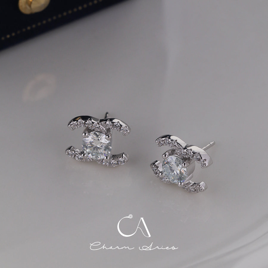 DOUBLE C S925 MOISSANITE DIAMOND SET EARRINGS