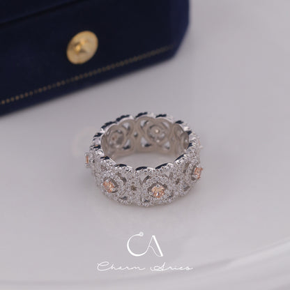 FULL DIAMONDS OPENWORK SET WITH PINK DIAMONDS S925 RING