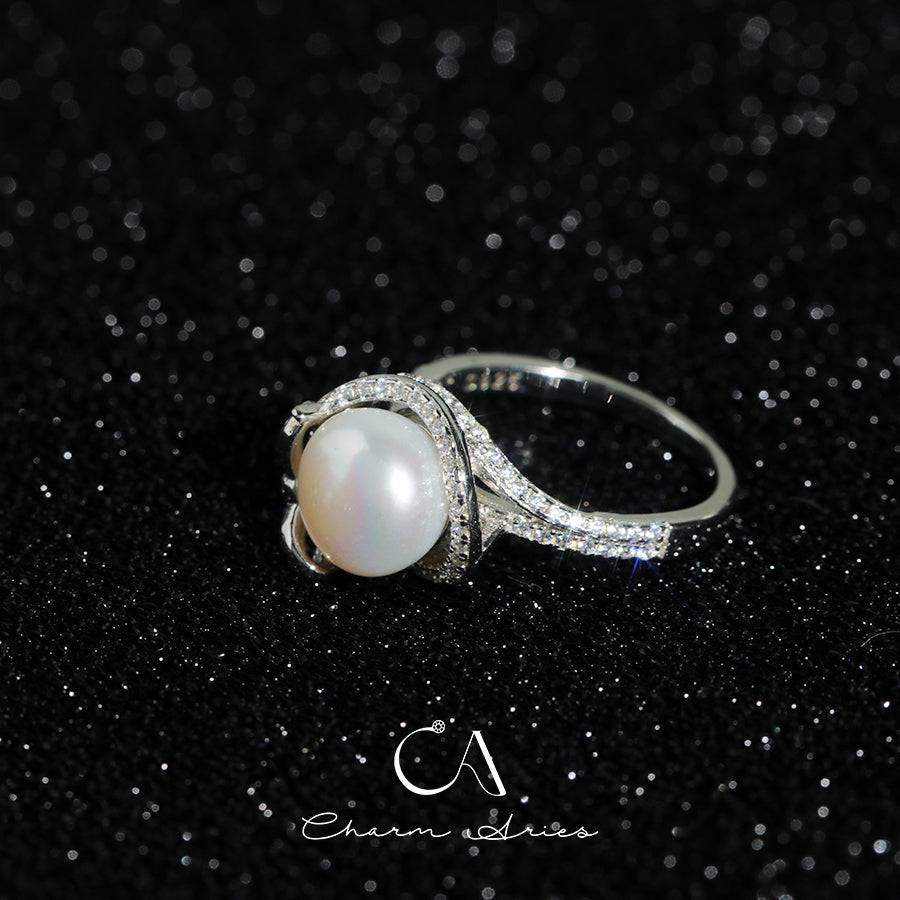 BUTTERFLY NATURAL FRESHWATER PEARLS S925 FULL DIAMOND RING