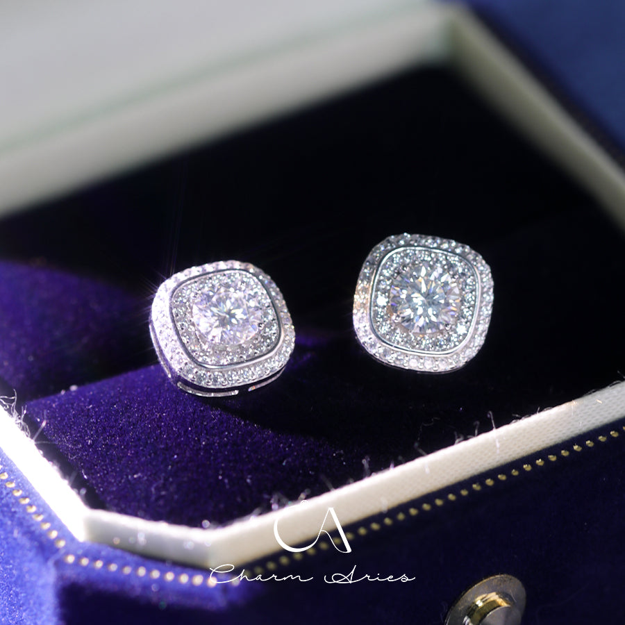 SUGAR CUBES S925 MOISSAN DIAMOND EARRINGS