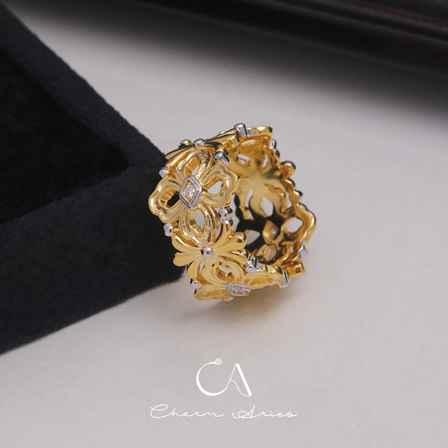 FABRIC CRAFTED ENGRAVED GOLD S925 RING