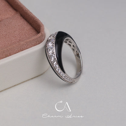 BLACK ENAMEL FULL DIAMOND  S925  RING