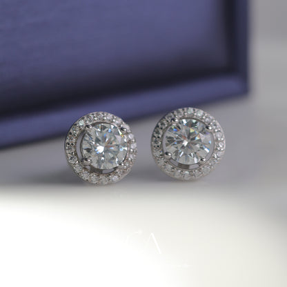 MICRO-INLAID ROUND  S925 MOISSAN DIAMOND EARRINGS