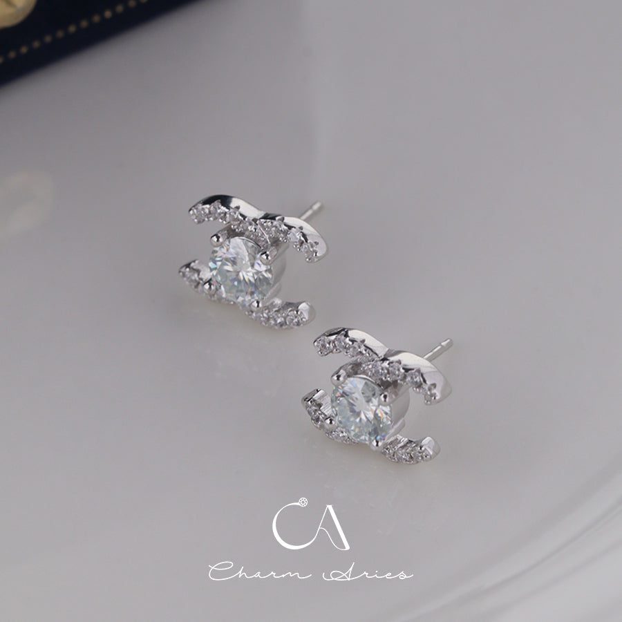 DOUBLE C S925 MOISSANITE DIAMOND SET EARRINGS