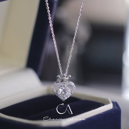 MOISSANITE HEART CROWN NECKLACE IN S925 SILVER