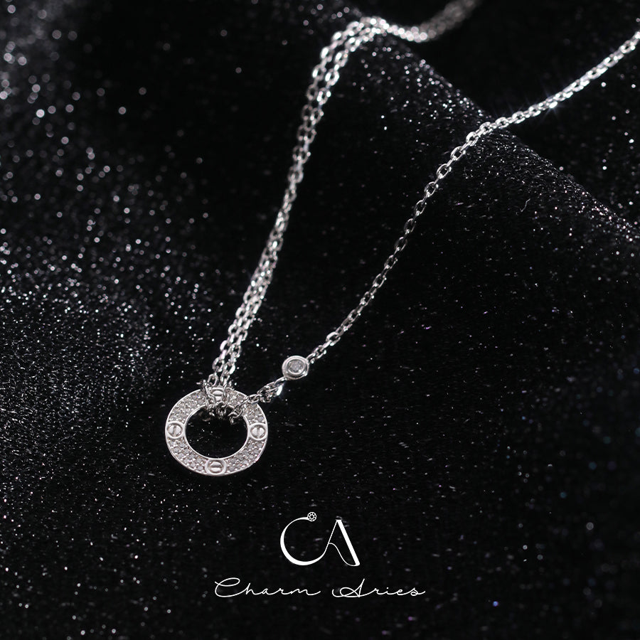 DOUBLE LOVE ROUND CAKE S925 FULL DIAMOND NECKLACE