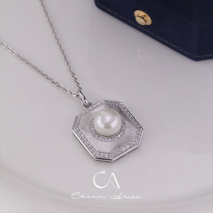 NATURAL FRESHWATER PEARLS S925  FULL DIAMONDS NECKLACE